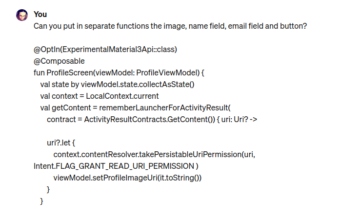 Extract Refactor in Jetpack compose using ChatGPT